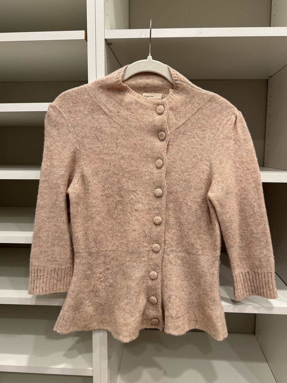 Sleeping on Snow Knit Cardigan Sweater Taupe Button Front Cozy Boho, Wool Blend
